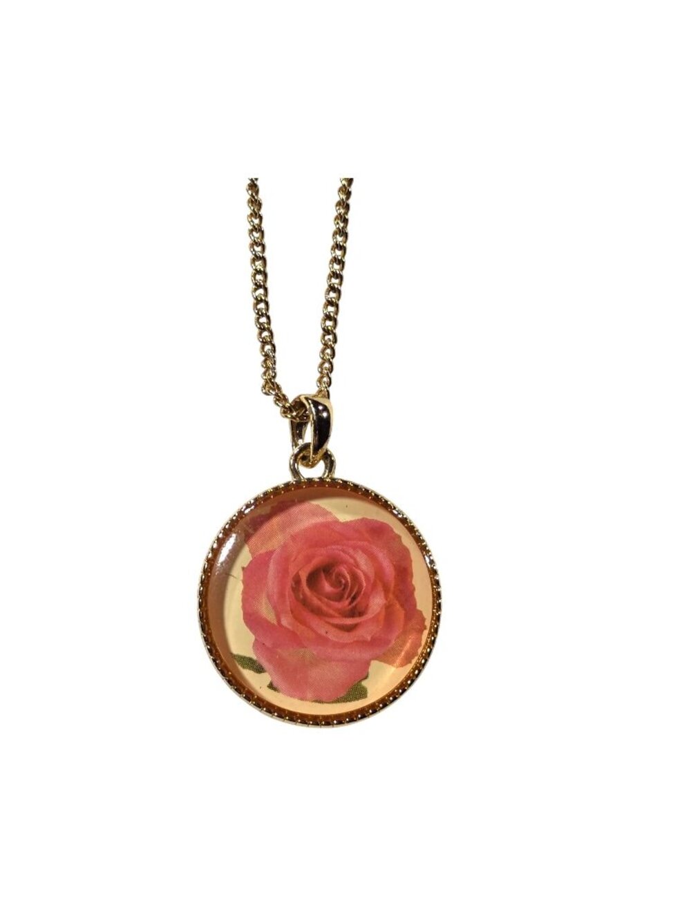 SHB Rose Pendant Necklace Gold-Tone Chain Adjustable Clasp Cottage Floral Fairy